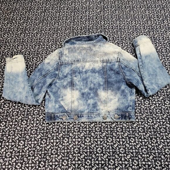 Vanilla Star Blue Acid Wash Ripped Distressed Boho Cropped Denim Jean Jacket - Picture 2 of 5